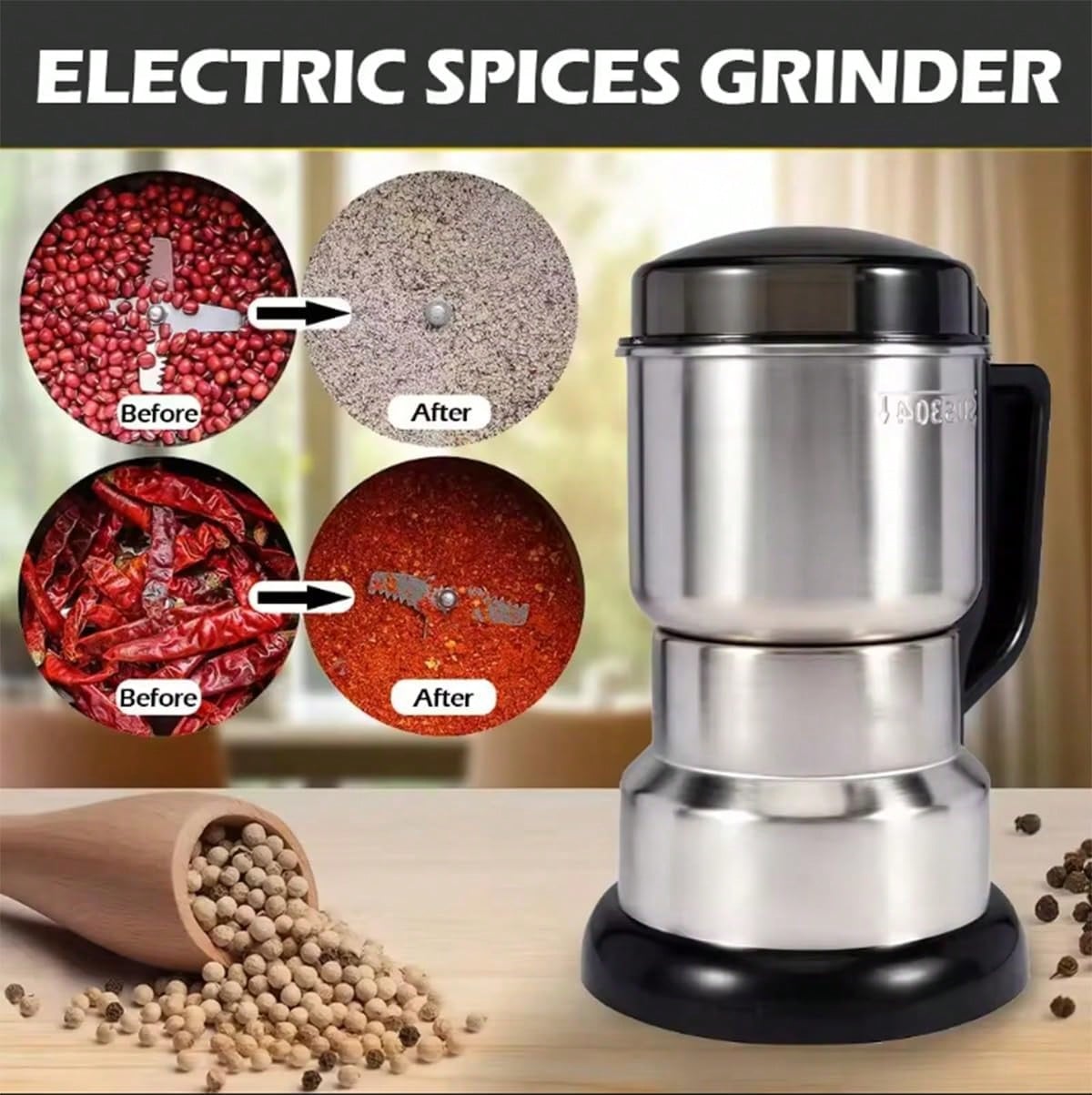 コーヒーミル、300Wの強力モーター搭載、4枚刃の304ステ - Coffee Bean Grinder Electric のレビューと価格