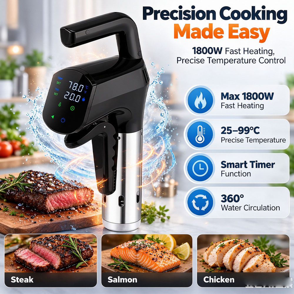 Wi-Fi対応の真空調理器 1800W、水中循環式、IPX7 - Digital Sous Vide Precision Cooker のレビューと価格